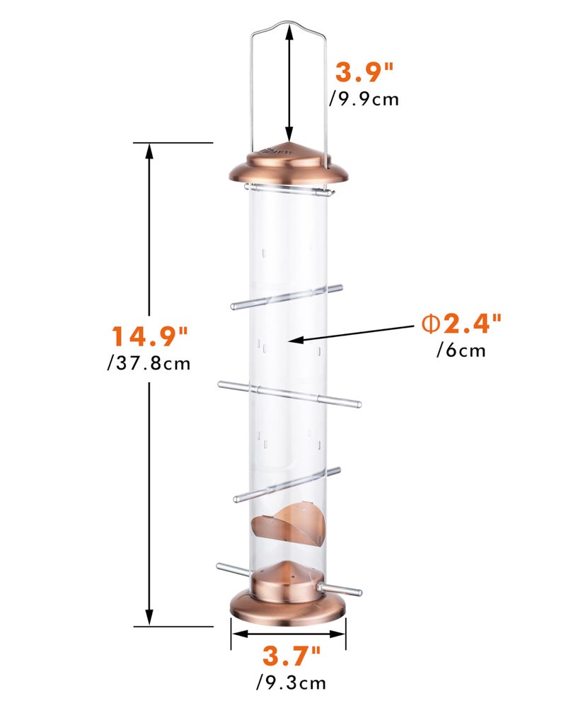 iBorn Nyjer & Thistle Bird Feeder for Outdoors Hangingï¼ŒFinch Feeders for Outsideï¼ŒMetal Tube Bird Feeder 14 Inch with 12 Small Ports,8 Metal Perches,Copper - Image 2